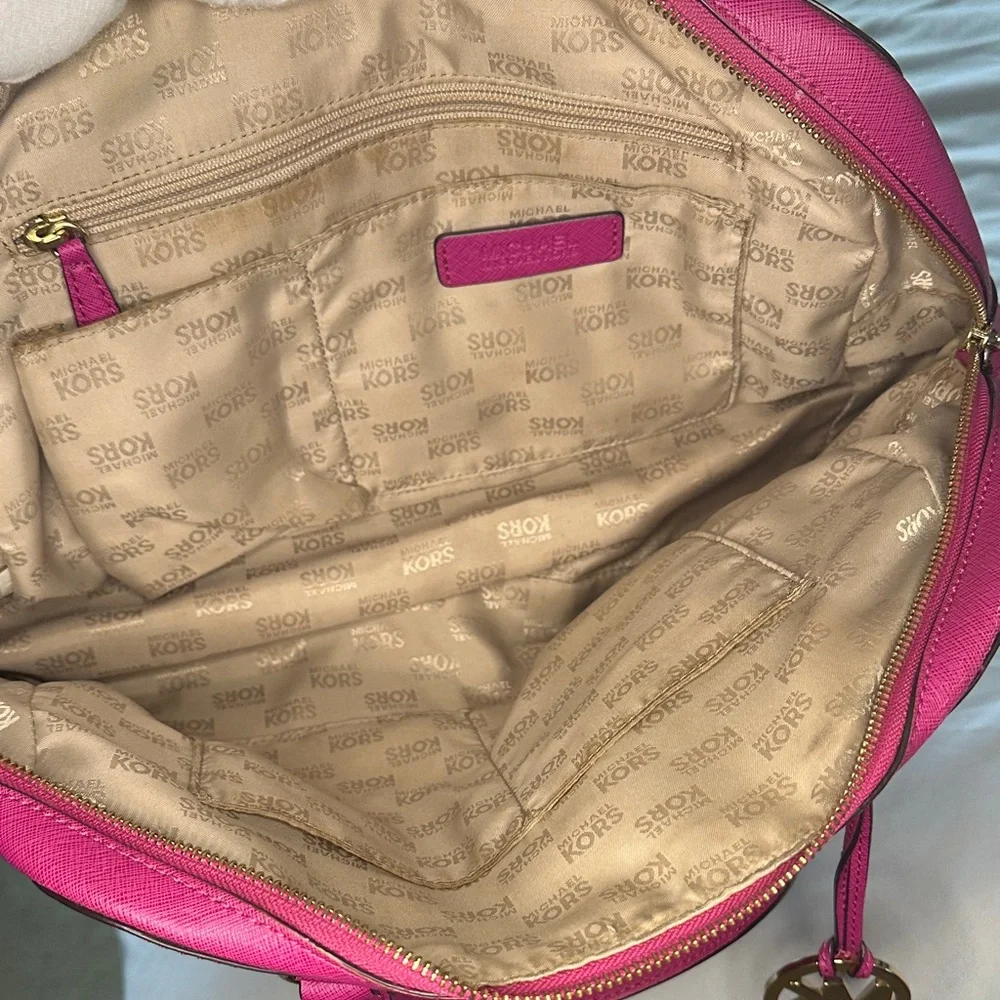 Michael Kors Jet Set Travel Dome Satchel - Raspberry Saffiano Leather - Picture 6 of 8